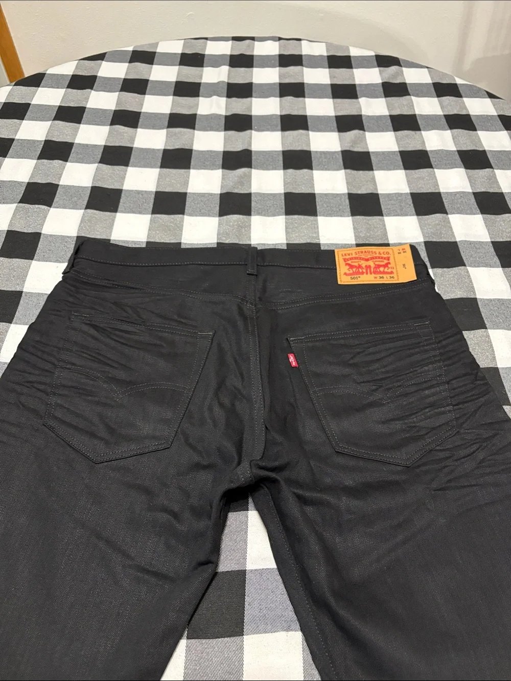 EXC Levi Levi's 501 Polished Black Button Fly Jeans Mens 36 x 36 Cotton Whiskers